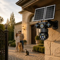 Caméra solaire 4G personnalisée en usine, caméra de sécurité PTZ à quatre objectifs, suivi automatique des personnes, application de surveillance à distance en 17 langues, extérieur
