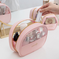 Trousse de Toilette et Maquillage de Voyage Personnalisable Rose en PVC Transparent avec Fermeture Éclair