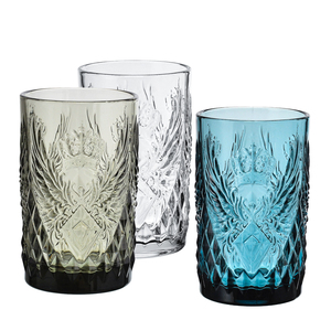 Samyo Custom European Vintage Embossed Drinking Water Glass Pressed Blue Glass Highball Cold Dr... product image