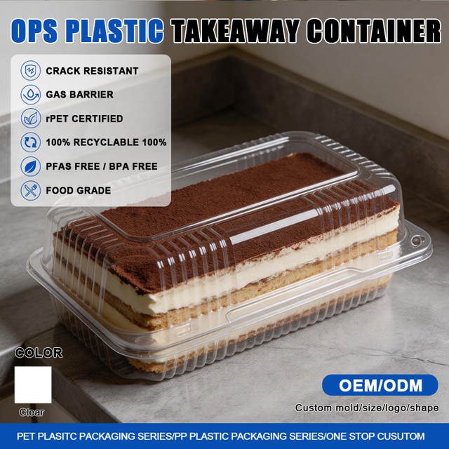 Factory Supply Transparent Hinged Ops Plastic Cake Tray Pastry Plastic Container for Cake Pastry Food Packaging