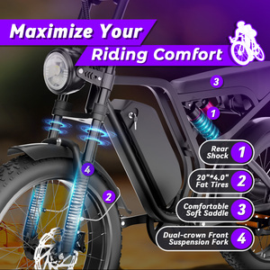 Bicicleta Eléctrica de Montaña de 52V 20AH con Motor sin Escobillas de 250W, Neumáticos Anchos de Alta Velocidad, Frenos de Disco Hidráulicos de 7 Velocidades para Desplazamientos Diarios, OEM - Product Image 4