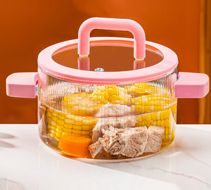 Marmite en <span class=keywords><strong>verre</strong></span> de 1800ml marmite résistante à la chaleur antiadhésive claire batterie de cuisine soupe alimentaire avec poignée et <span class=keywords><strong>couvercle</strong></span> en silicone coloré - Product Image 4