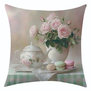 Funda de Almohada Floral Rosa, Decorativa para Sofá, Cojín Lumbar Rectangular Lavable, Estilo Pastoral para Sala de Estar - Product Image 5