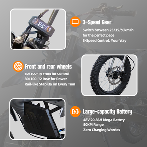 Motocicleta Todoterreno de Fábrica, 60 km/h, 48 V, Batería de 20.8 Ah, Suspensión Delantera/Trasera, Alcance de 50 km, 2000 W, 120 kg - Product Image 4