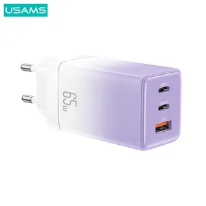 Usams 2023 High Power Nieuwste Fashion Eu Plug 65W Usb Type-C Poorten Snelle Muur Reislader