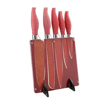 Wholesale crack coating Red Damascus pattern 6pcs kitchen knife set