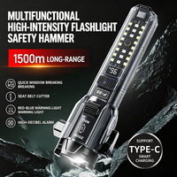 Lampe torche LED rechargeable multifonctionnelle d'urgence en plastique avec marteau, puissante et zoomable pour l'extérieur - Vente en gros