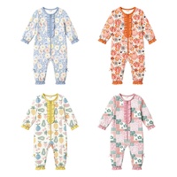 Combinaison à fermeture éclair à imprimé floral pour bébé, motif personnalisé, bordure à volants, manches longues, pour nouveau-né, pour le sommeil et les jeux quotidiens