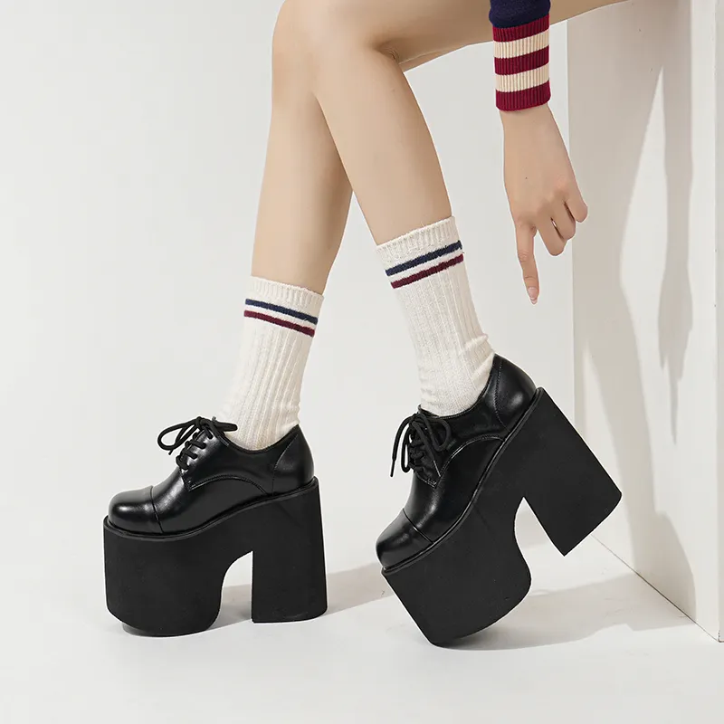 Женские туфли-лодочки в готическом стиле в стиле панк, на шнуровке, на толстой подошве, на массивном высоком каблуке, Модные Элегантные классические туфли-лодочки