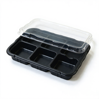 Multi-compartiment voedselveilige PET blisterverpakking met zwarte bodem en transparant deksel voor gesneden fruit, gebak, snoep en bakkerijproducten