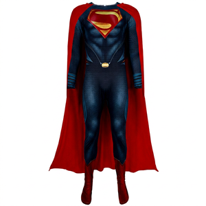 Costume de cosplay Superman Man of Steel pour homme adulte, combinaison Zentai avec ceinture à boucle dorée texturée et ensemble d'emblèmes de poitrine - Product Image 1