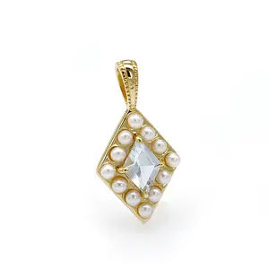 Joacii Jewelry 925 Sterling Silver 14K Gold Plated Gemstone Series Pearl Diamond Sky Blue Topaz Pendant