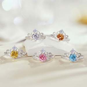 Trendy 925 Vintage argento Sterling 8A zirconi cubici corona di ghiaccio principessa corona <span class=keywords><strong>Tiara</strong></span> CZ Eternity Band per fidanzamento di nozze grande regalo - Product Image 2