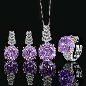 High Quality Eco-friendly Copper Rose Cut Purple Violet Temperament 14-12MM Cubic Zirconia Jewelry <b>Sets</b> for Women - Product Image 3
