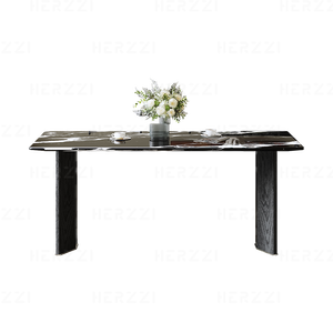 Table à manger moderne avec pieds en bois et dessus en marbre pour le restaurant et la cuisine Design de meubles élégants et durables - Product Image 2