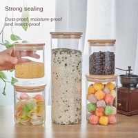 Pots de stockage d'épices en verre à haute teneur en borosilicate transparent avec couvercle en bambou Conteneurs de pots sucrés en verre Bambus pour cadeaux