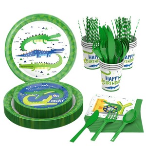 DAMAI 24 Pièces Assiettes Jetables Thème Crocodile pour Fête d'Anniversaire Enfants, Fournitures de Fête Alligator, Assiettes, Gobelets et Serviettes en Papier - Product Image 5