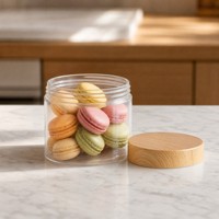 Pot alimentaire en plastique transparent de 140 ml à 200 ml avec couvercle en bois de 68 mm, étiquette personnalisée, récipient de rangement rond pour collations, vente en gros