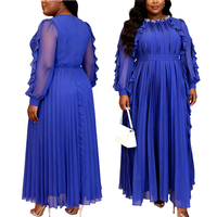 ADR051264 Robes de soirée tendance grande taille pour femmes, décontractées, avec col perlé, manches lanternes, volants en mousseline, élégantes
