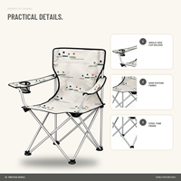 Chaise de camping à dossier haut en gros avec porte-gobelet latéral et logo et motif personnalisés pour spectateurs de sports de plein air