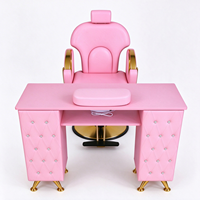 Ensemble de meubles de salon rose, chaise de coiffeur, table de manucure en bois, poste de travail pour bar à ongles pour studio de beauté