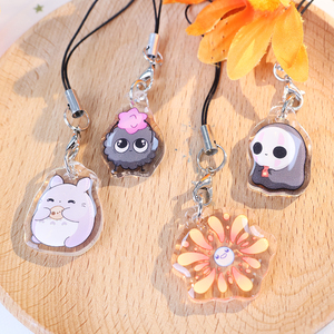 Custom Double-Sided UV Printed Epoxy Acrylic Anime Phone Keychain Metal Strap with Glitter Powder Colorful Cartoon Phone Charm