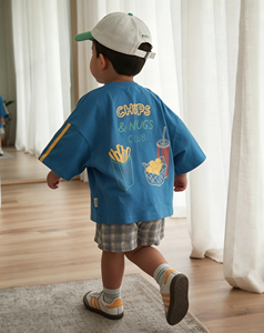 Conjunto de Verano <span class=keywords><strong>para</strong></span> Bebé, Camiseta Extra Grande con Franja Lateral y Pantalones Cortos a Cuadros, 100% Algodón, Estilo Australiano - Product Image 2