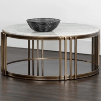 Table à thé ronde de style moderne simple meubles de salon base en acier inoxydable en métal solide et tables basses en marbre blanc