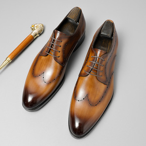 Nouvelles Chaussures Habillées de Luxe pour Hommes en Cuir Véritable Style Italien, Sur Mesure, à Lacets, Rehaussantes, à Bout Pointu, pour Mariage - Product Image 1