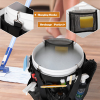 Organisateur de seau portable en polyester de 5 gallons avec crochets anti-chute et boucle |   Sac de rangement pour seau de lavage de voiture avec poches en filet pour outils de nettoyage