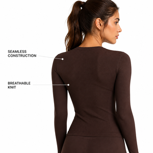 Charlo Women Seamless <b>Long</b> <b>Sleeve</b> <b>Gym</b> <b>Top</b> Stretchy Compression Workout Shirt Breathable Knit Front 180g Wholesale Bulk OEM GCC - Product Image 3