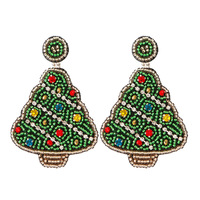 Boucles d'oreilles mini sapin de Noël perlées, mignonnes, petites, bijoux de Noël, cadeaux de fête d'hiver pour femmes
