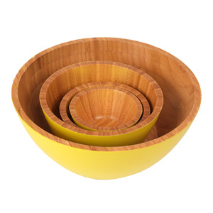 ชุดชามไม้ซ้อนกัน สีเหลือง ภาชนะครัวเรือน ชามสลัดสำหรับเสิร์ฟอาหาร - Product Image 1