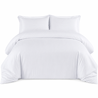 Ensemble de literie rayé en satin blanc, polyester, 4 pièces, pour fournisseur de literie, service OEM