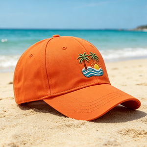 Gorra de Béisbol de Algodón Lavado Naranja con Bordado de Palmera Tropical al Atardecer, Unisex, Ajustable, para Actividades al Aire Libre de Verano - Product Image 6