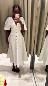 Elegante vestido largo blanco mujer manga corta cuello en V botón cintura alta Slim A-line vestidos 2025 verano señora High Street Robes nuevo - Product Image 3