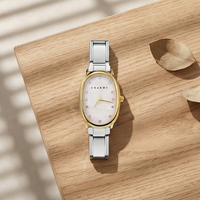 Jam Tangan Wanita Italian Charm dengan Dial Oval Motif Bunga, Jam Tangan Quartz dengan Tali Rantai Stainless Steel Model Italia, Grosir