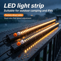 Barre lumineuse LED de camping extérieure étanche bicolore ambre + blanc, intensité réglable, DC12V 10-16V, IP67, accessoires pour camion