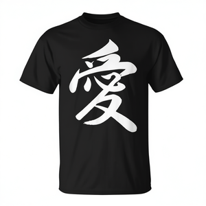 T-shirt promozionale nera unisex per adulti con girocollo e maniche corte, con calligrafia cinese - Amo la calligrafia cinese - Product Image 3