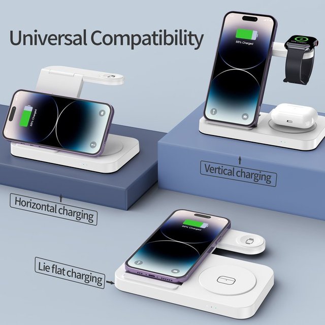 3 in 1 Mobile Phone 15W Desktop Wireless Charger Station for iPhone for Apple Watch for Airpods Foldable Wireless Charger