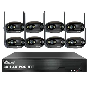 Wistino 8ch POE 4K Kit di sicurezza Audio bidirezionale 180 gradi Dual Lens Night Vision Lan 8MP sistema di sorveglianza domestica