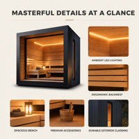Sauna extérieur cylindrique moderne PLOUTARA pour 3 personnes, écologique, avec chauffage 4500W et fenêtre incurvée en verre trempé, idéal pour les centres de villégiature