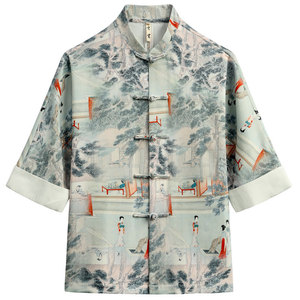 <span class=keywords><strong>เสื้อ</strong></span>เชิ้ตผู้<span class=keywords><strong>ชาย</strong></span>สไตล์ลำลอง แขนสั้น ระบายอากาศดี <span class=keywords><strong>คอ</strong></span>ตั้ง ติดกระดุมแบบเกลียว ลายแจ็คการ์ด งานฝีมือ<span class=keywords><strong>จีน</strong></span> <span class=keywords><strong>ไซส์</strong></span><span class=keywords><strong>ใหญ่</strong></span> สีแทน - Product Image 1