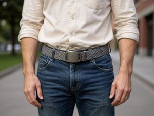 Cintura in Pelle Intrecciata da Uomo 4,0 Cm 125 Cm con Fibbia in Ferro Grigia per Uso Casual - Product Image 2