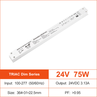 Alimentation LED en plastique IP20 à tension constante 75W, compatible CE/RoHS, dimmable par TRIAC, sans scintillement, simple AC-DC 100-240V-12V/24V