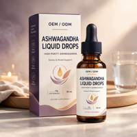 Gouttes liquides d'Ashwagandha à haute absorption 2000mg, extrait végétal, pour calmer, stimuler l'énergie et la concentration, vente en gros usine