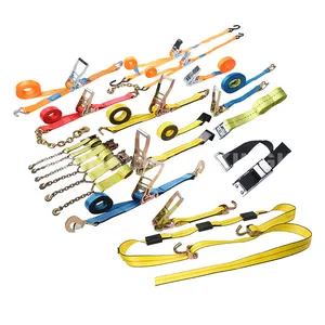 1.5Inch 1500kgs Polyester Strap Ratchet Tie Down With Aluminum Covered Handle For Cargo Lashing