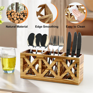 Wooden cutlery rack, kitchen chopstick holder, silverware holder, knife and fork storage <b>box</b>, breathable drying and draining - Product Image 1