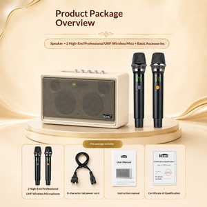 Retro Leather Karaoke Speaker 100W 3 <strong>Driver</strong> with 2 Wireless Mics FM USB TF AUX LED Ambient Light Rechargeable - Product Image 4