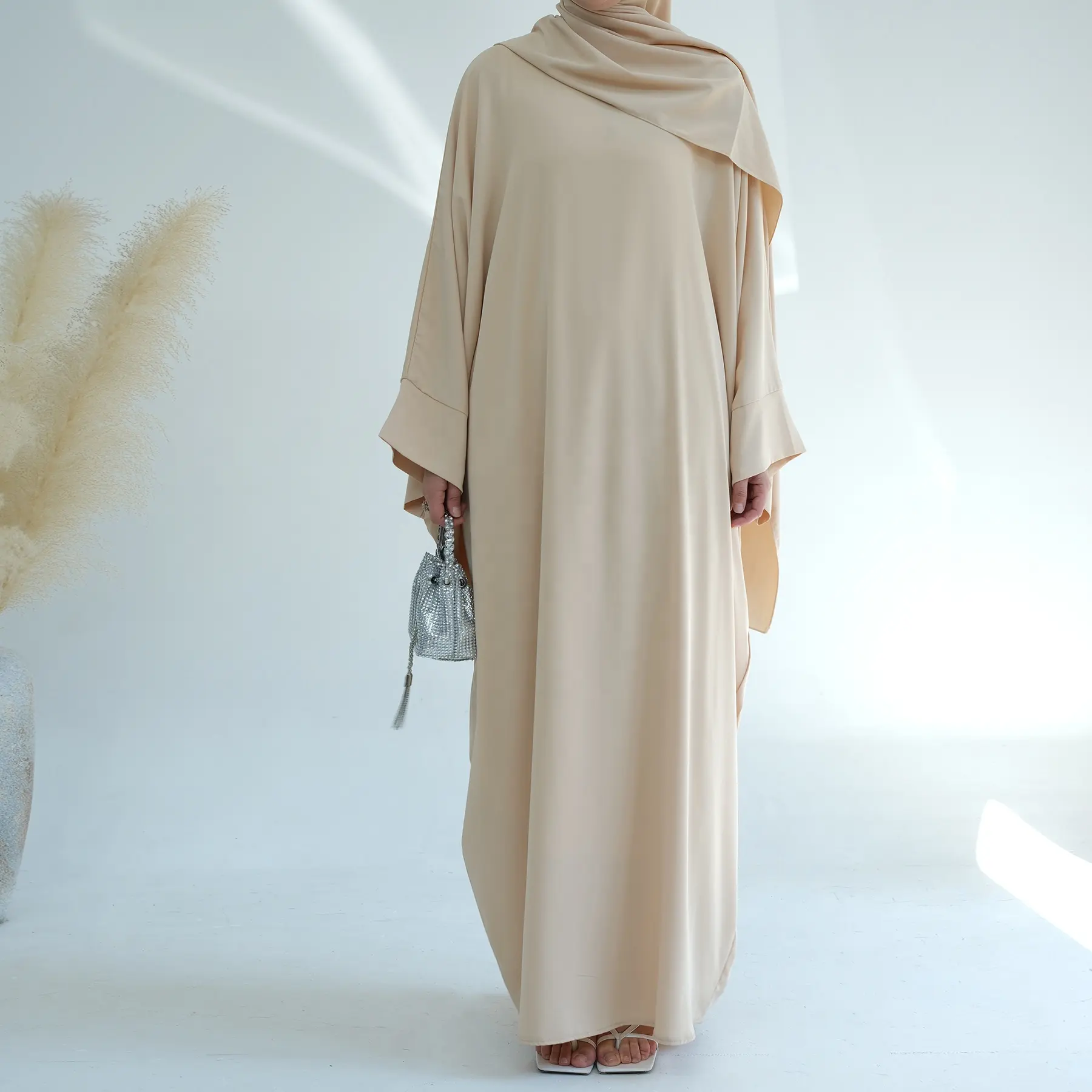 Loriya Set Abaya tradisional Muslim, baju wanita Maxi panjang dua potong Hijab Turki Abaya